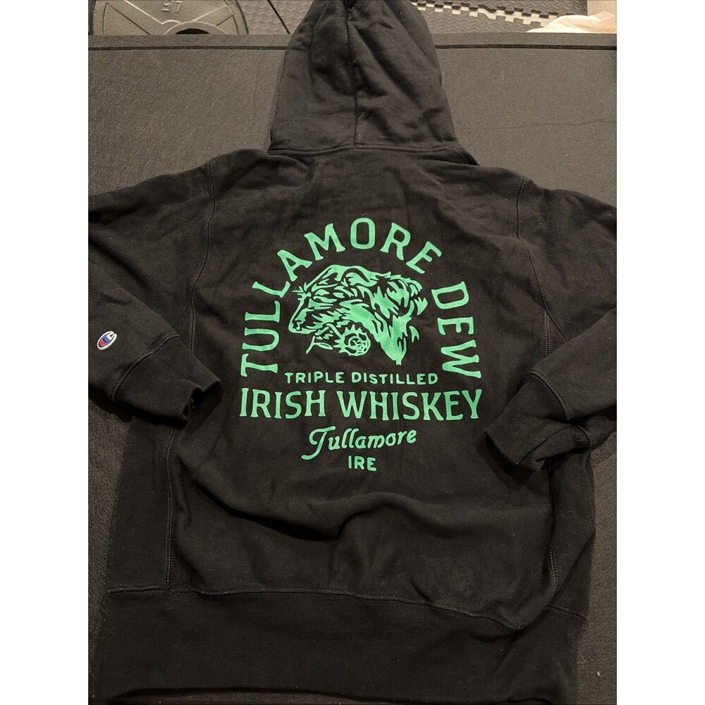 Vtg Champion Tullamore Dew Irish Whiskey Hoodie Black Sz Small Reverse Weave